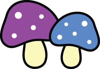 a colorful icon of two purple and blue mushrooms