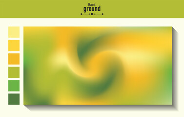 Abstract swirling green and yellow gradient background with color swatches