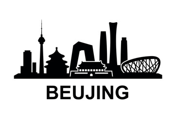 Beijing skyline silhouette with modern and ancient architectural landmarks