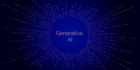 Generative AI illustration with binary code explosion. Abstract visualization of neural network and digital intelligence