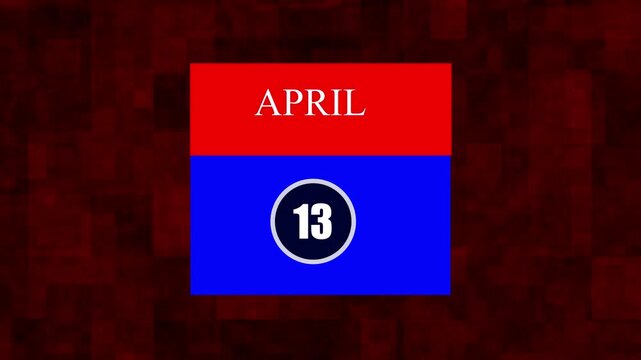 day date 13 april concept template calendar page animation concept. Calendar with the date april 15 on a black background. april 13- Daily Calendar Icon in flat design style
