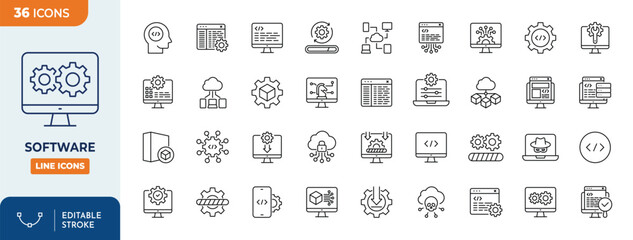 Obraz na płótnie Canvas software line editable icon set. Vector illustration