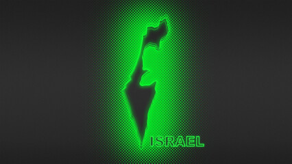 Neon Green Israel Map Outline Futuristic Digital Glow Halftone Illustration