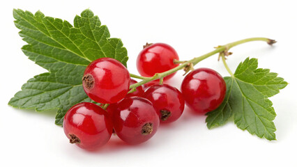 Red Currant with leaves on white background 