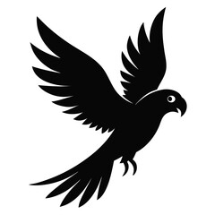Flying parrot silhouette vector on white background.