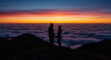 Fototapeta premium Peaceful Twilight Encounter Over Rolling Mist and Vibrant Colors
