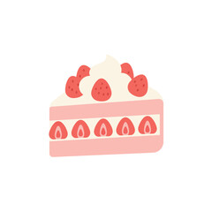Flat Illustration Slice Strawberry Shortcake Dessert with Cream Topping Delicious Treat
