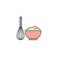 Lineart Cooking Preparation Tool and Bowl Ingredient Flat Style Icon
