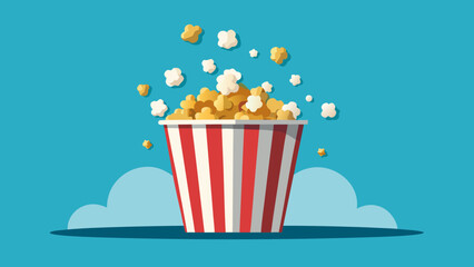 Classic red and white striped popcorn bucket overflowing with popcorn