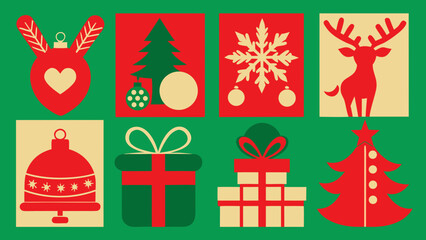 set of christmas elements