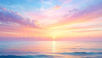 Beautiful Sunset over the Ocean: Sky, Water, Clouds, and Scenic Seaside View