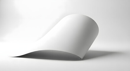 Curved white paper isolated on white background, creating a clean and minimalist aesthetic suitable for graphic design and presentation purposes