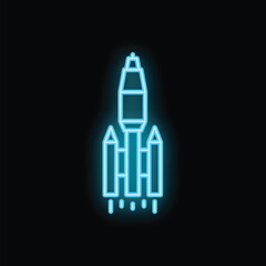 Neon blue space rocket launching on a black background
