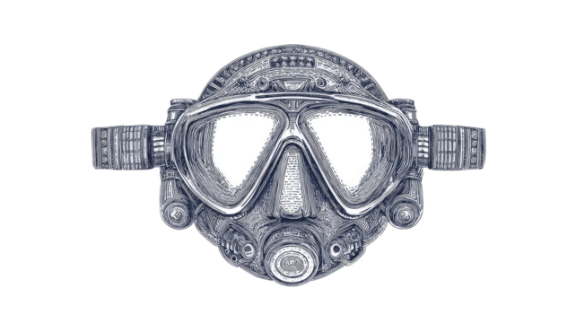 Diving mask doodle outline underwater equipment snorkeling accessory simple hand drawn sketch cartoon line art isolated on white background