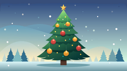 Naklejka premium Vector art of christmas tree with colorful ornaments and a star