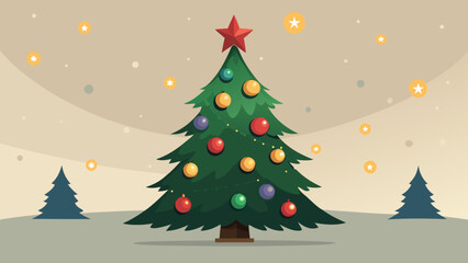 Fototapeta premium Vector art of christmas tree with colorful ornaments and a star