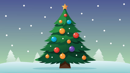 Obraz premium Vector art of christmas tree with colorful ornaments and a star
