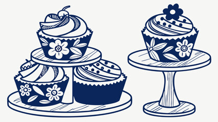 Delicious cupcakes on display stands perfect for bakery menus cards and websites.