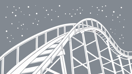 Roller Coaster Ride at Night Abstract Illustration Amusement Park Attraction Fairground Design Vector Graphic.