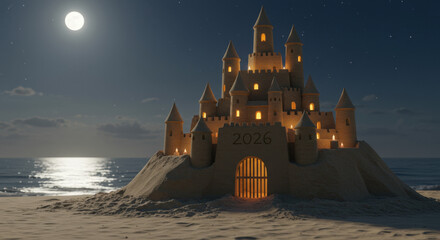 Moonlit Sandcastle Architecture Creates a Fairy-Tale Silhouette
