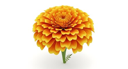 A vibrant orange chrysanthemum flower with densely packed petals stands tall against a clean white background