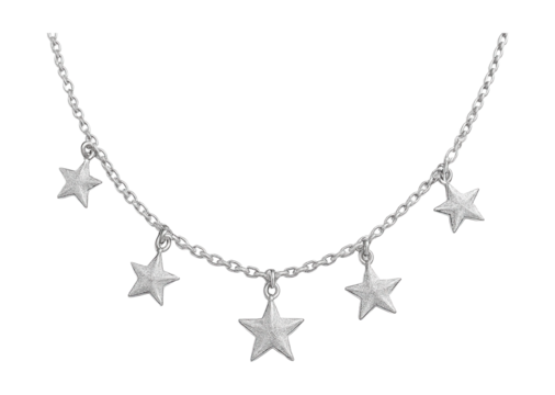 Delicate silver chain adorned with small star charms for a whimsical look.