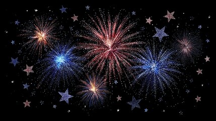 Fototapeta premium Bright colorful fireworks explosion with sparkling stars in night sky celebrating holiday joy and festive atmosphere