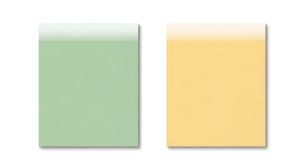 Two blank sticky notes in pastel green and yellow isolated on white background, perfect for reminders, messages, or creative projects