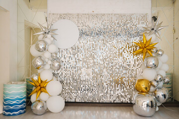 Bright and festive party backdrop with shiny decorations for celebrations