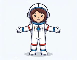 Cute cartoon astronaut girl with open arms for space exploration