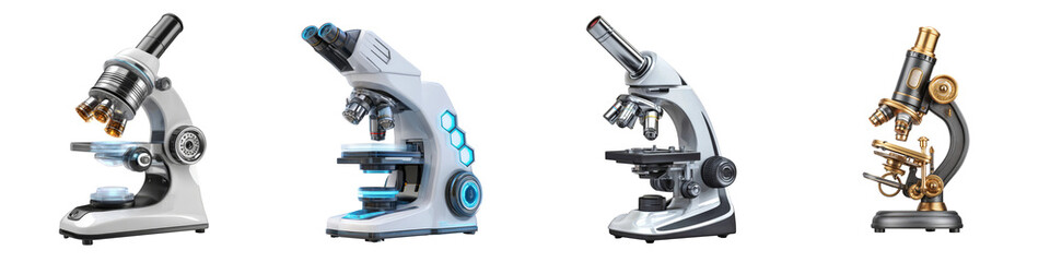 Fototapeta premium collection of various microscope designs modern vintage style on transparent background