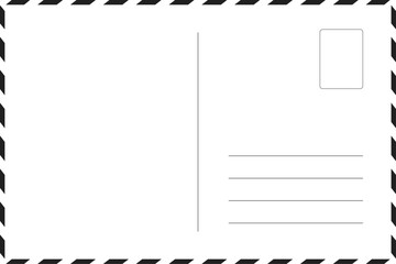 Naklejka na ściany i meble blank postcard template with place for stamp. airmail postcard with red and blue border. white paper texture Naklejka na ściany i meble blank postcard template with place for stamp. airmail postcard with red and blue border. white paper texture