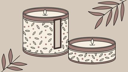 Two Scented Candles with Floral Pattern Relaxation Spa Home Decor Cozy Atmosphere Illustration.