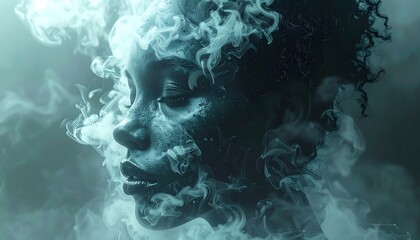Portrait of a woman engulfed by ethereal, smoky wisps