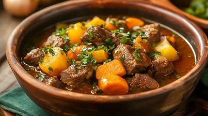 Delicious stew estofado with beef and vegetables in a bowl