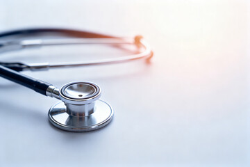 Medical stethoscope on white surface