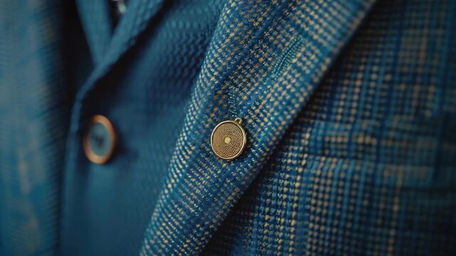 video A detailed view of a suit button, ideal for fashion or product use