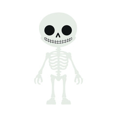 Cute smiling cartoon skeleton character.