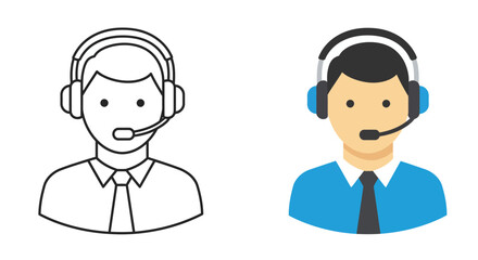 Fototapeta premium Customer Service Agent Icons with Headset - Outline and Flat Design