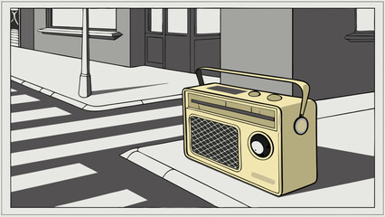 Vintage Retro Radio on City Street Corner.