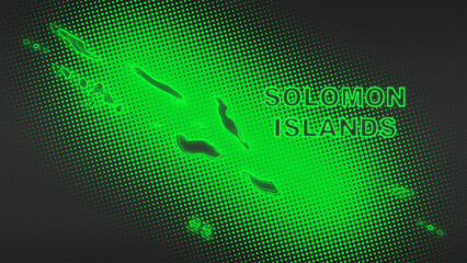 Neon Green Solomon Islands Map Outline Futuristic Digital Glow Halftone Illustration
