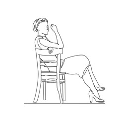 One continuous single drawing line art flat doodle person, woman, chair, female, sitting, adult, girl. Isolated image hand draw contour on a white background, hand drawn, not AI