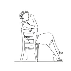One continuous single drawing line art flat doodle person, woman, chair, female, sitting, adult, girl. Isolated image hand draw contour on a white background, hand drawn, not AI