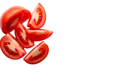 Ripe Red Tomatoes Sliced on Transparent Background, Fresh Ingredient