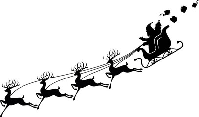 Silhouette of santa claus sleigh in flight