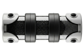 Industrial metal combination lock with black textured surface on a transparent background