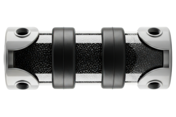 Industrial metal combination lock with black textured surface on a transparent background