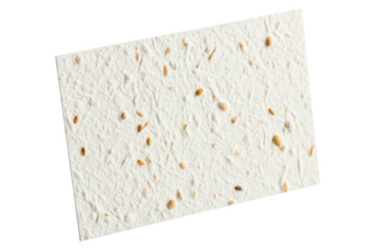 Handmade recycled paper with embedded plant seeds for crafting on a transparent background