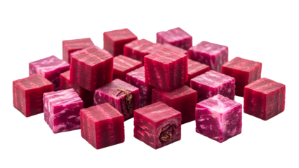 Pile of Magenta Cube Vegetables on Transparent Background