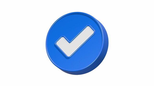 check mark button 3d motion graphic blue color